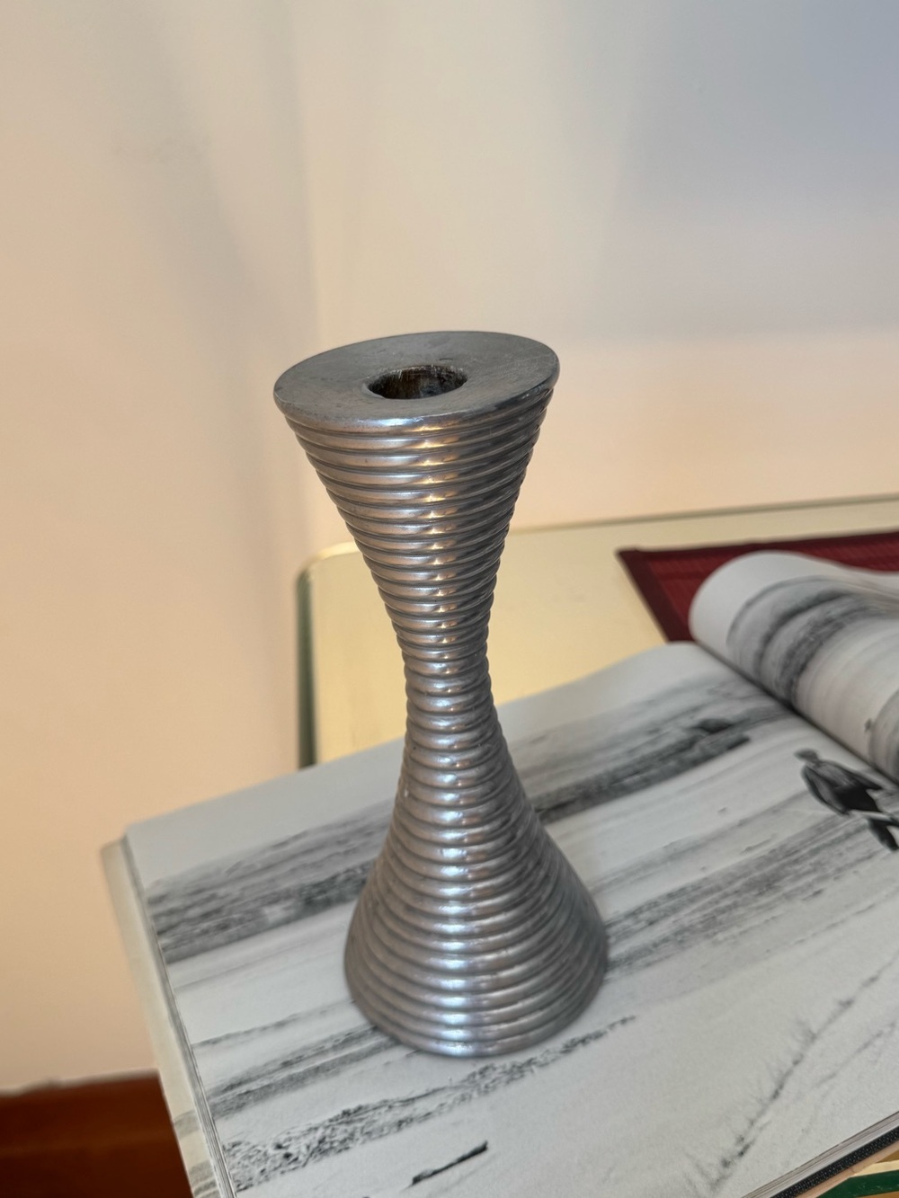 Vintage Textured Hourglass Solid Aluminum Candlestick Holder